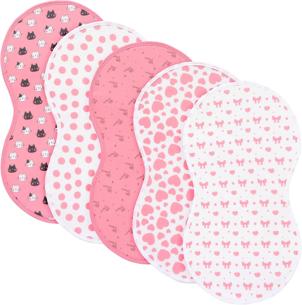 Sleepyturtle baby burp cloths pack of 5 front view pink patterns