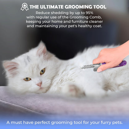 Dematting rake showing safety rounded tips for pet skin