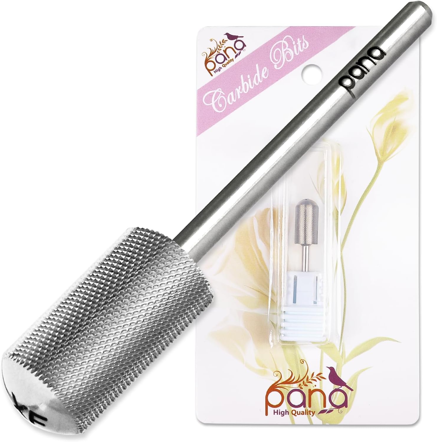Pana 3/32 inch Extra Fine silver safety carbide nail drill bit front view
