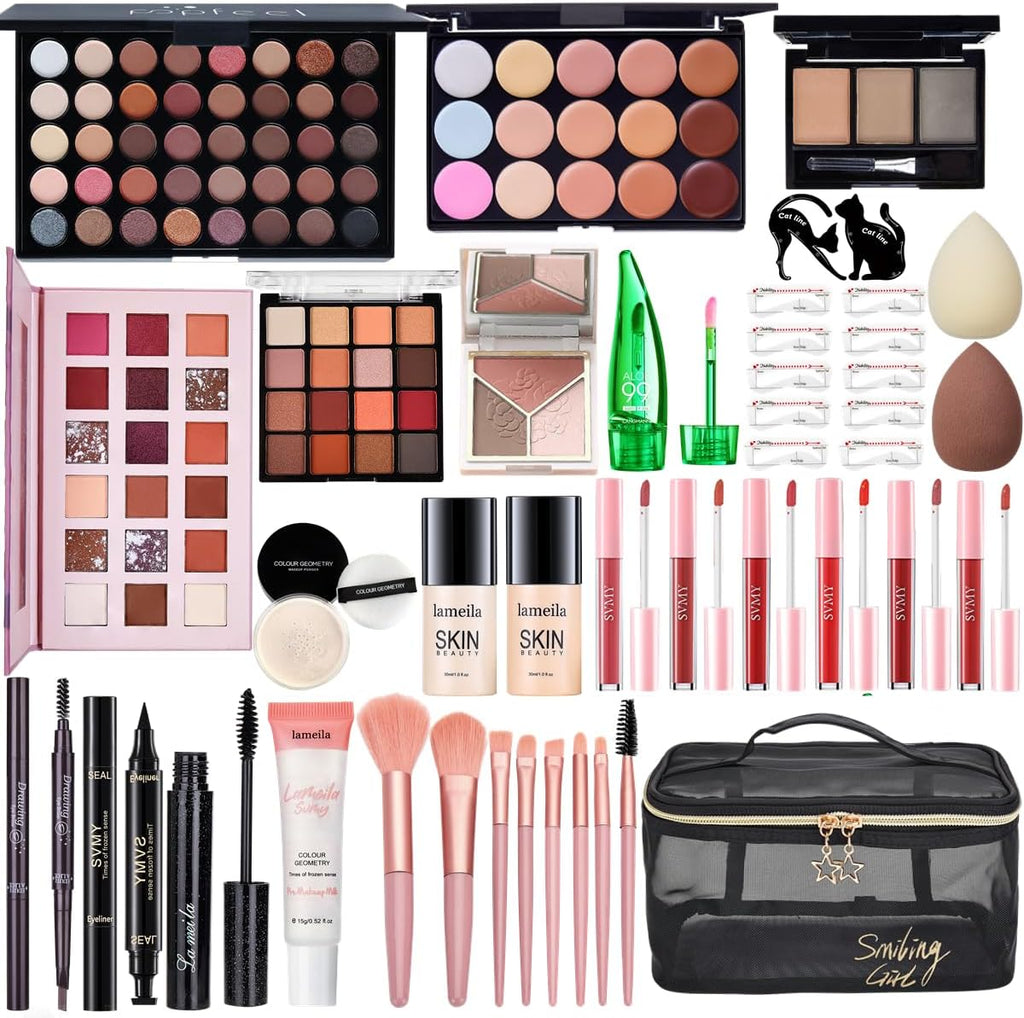 BHUASANG CHAFFUL All in One Makeup Kit for Women front view showcasing the complete forty-color eyeshadow palette and face foundation