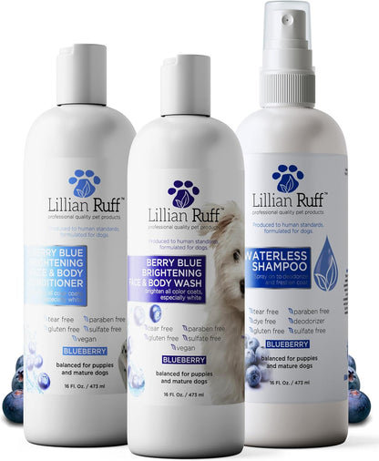 Lillian Ruff blueberry brightening dog conditioner providing hydrating relief for dry pet skin