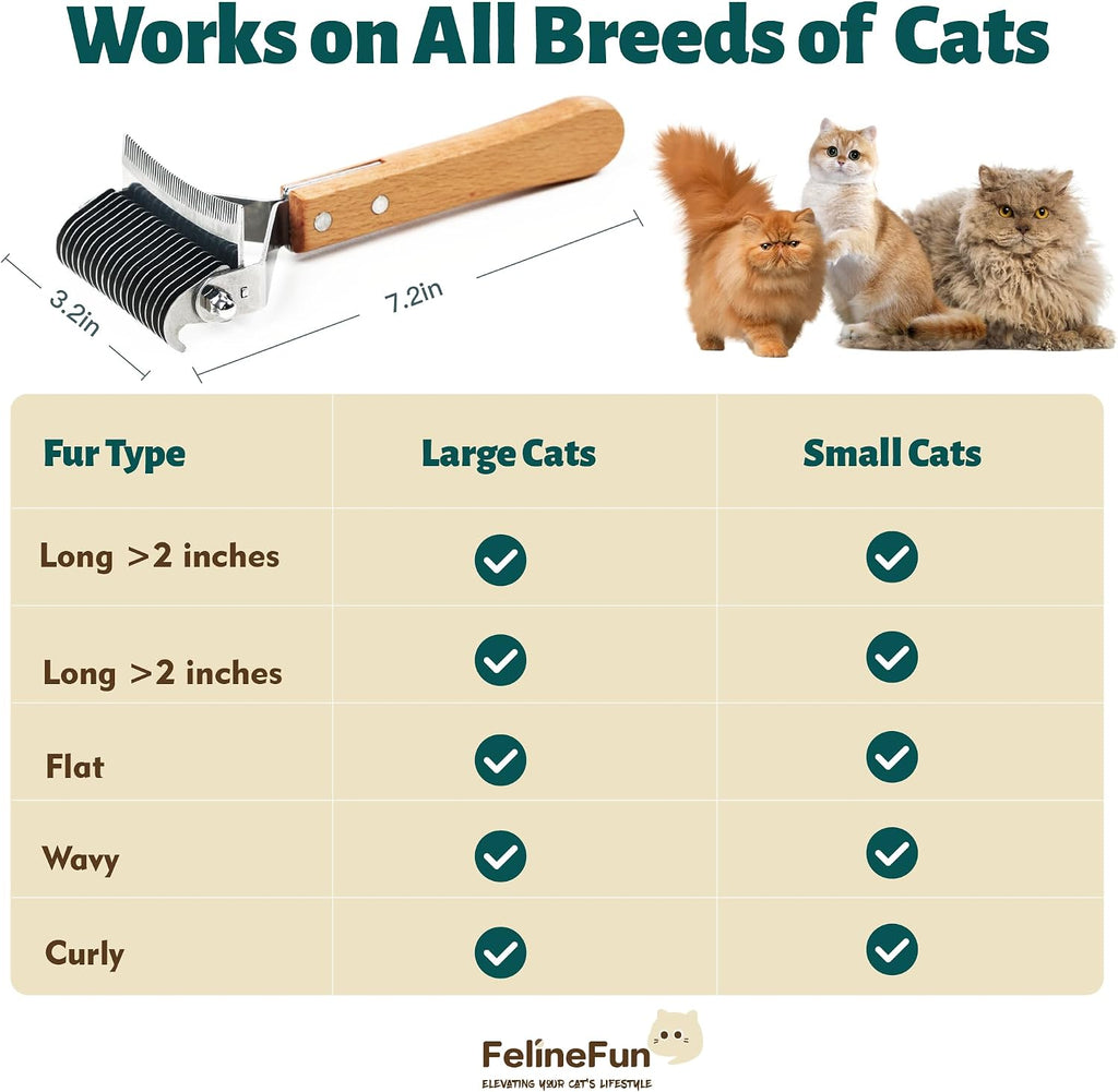 FelineFun pet shedding brush showing the contrast between the dematting and deshedding sides