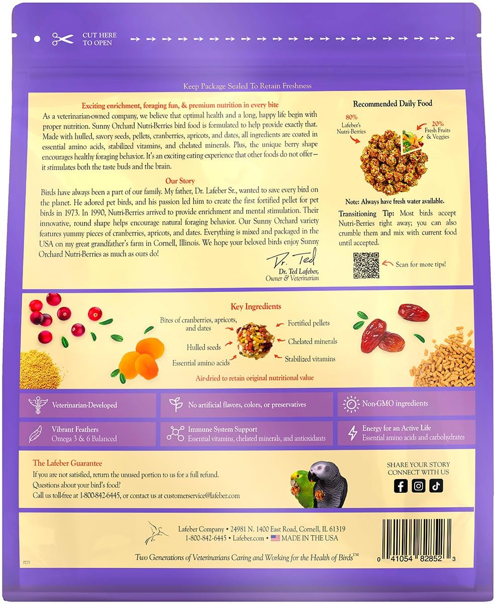 LAFEBER'S Sunny Orchard Nutri-Berries Pet Bird Food, Made with Non-GMO and Human-Grade Ingredients, for Parrots, 3 lb - Image 2