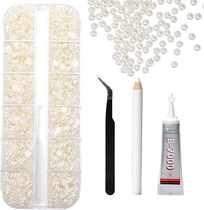 Pyrasis 12-grid beige pearl nail charm set front view
