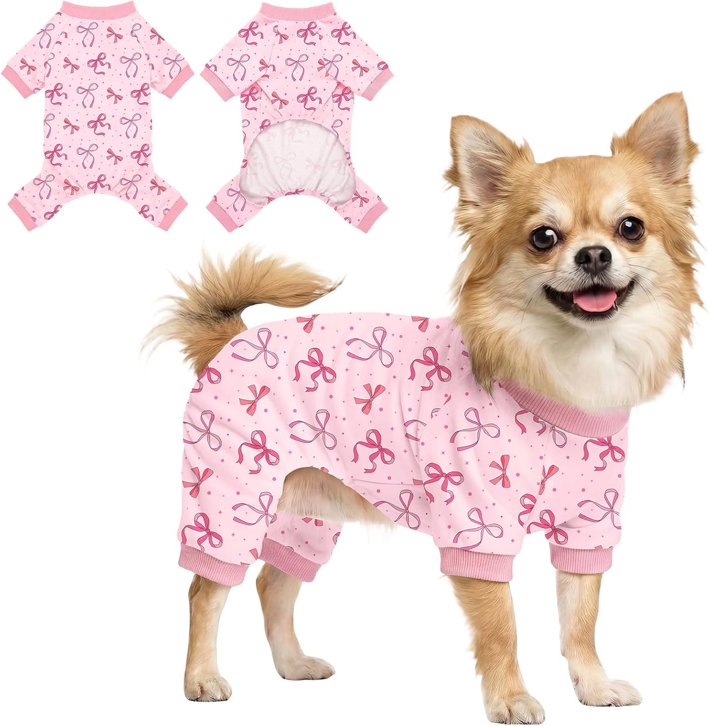 Dog Pajamas for Small Dogs Pjs Recovery Suit Pink Bow Dog Pajamas Breathable Pjs Puppy Pajama Cute Jammies Doggie Onesie Stretchy Soft Sleepwear for Spring Summer Pet Costume-S - Image 10