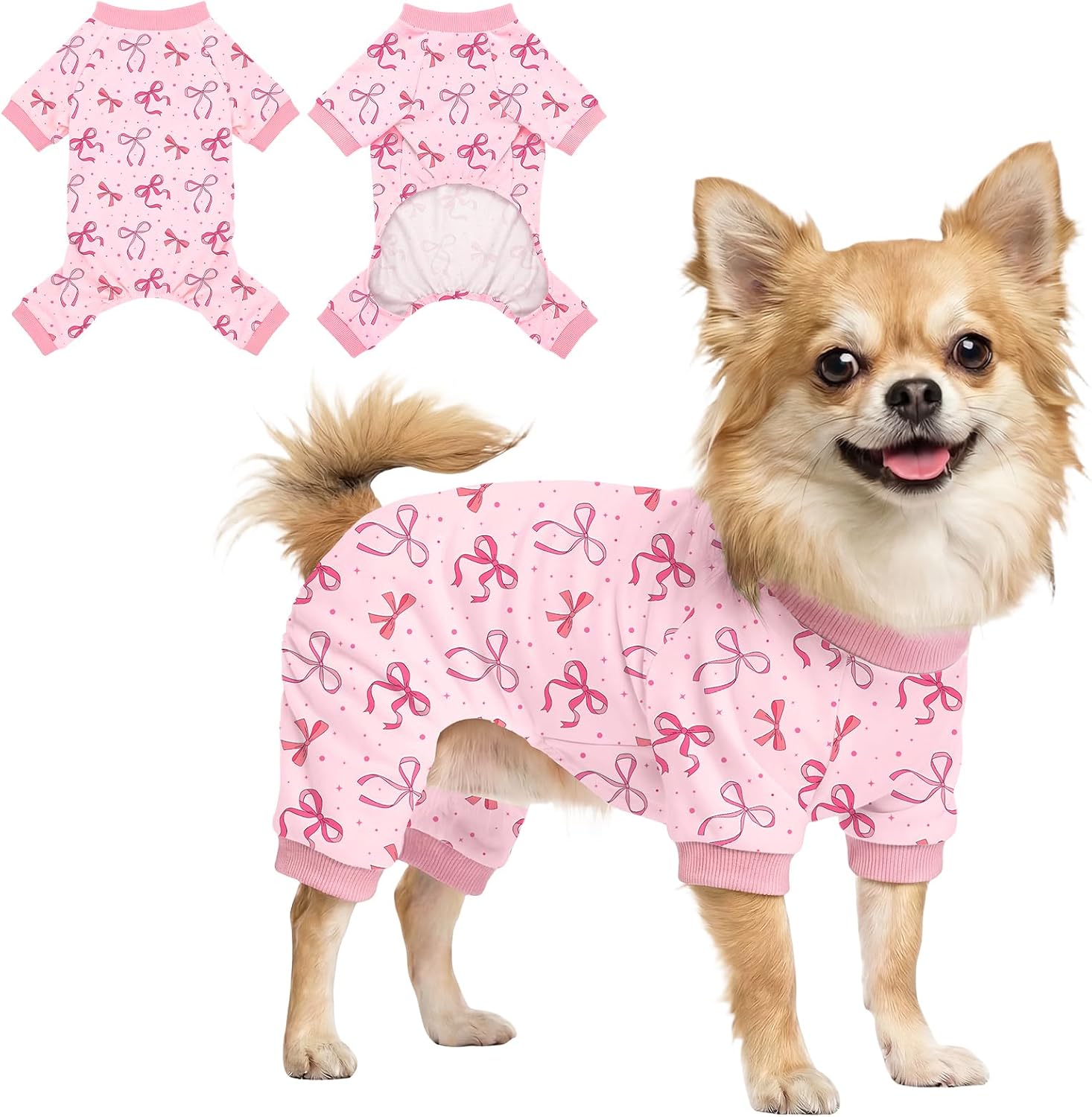 Dog Pajamas for Small Dogs Pjs Recovery Suit Pink Bow Dog Pajamas Breathable Pjs Puppy Pajama Cute Jammies Doggie Onesie Stretchy Soft Sleepwear for Spring Summer Pet Costume-S - Image 10