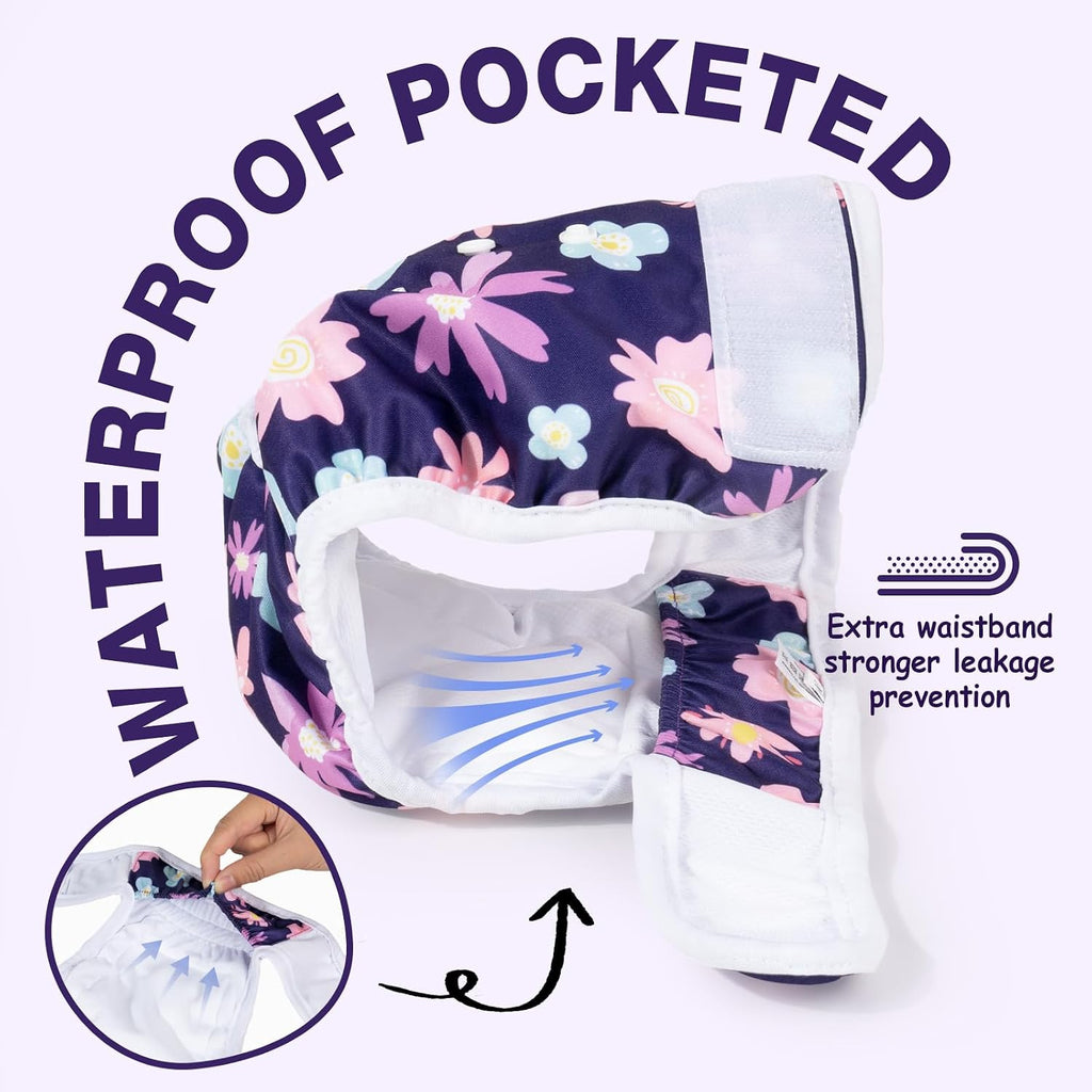 External magic tape closure mechanism on Pet Soft washable puppy diapers.