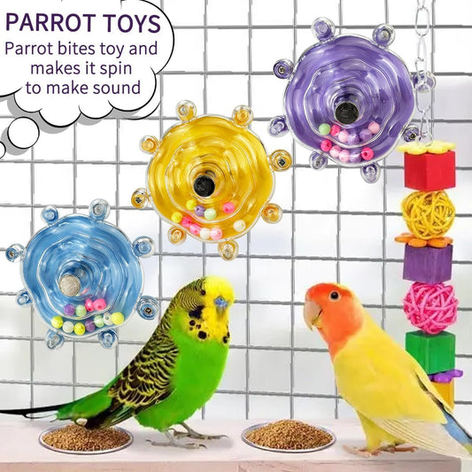 Blue bird cage accessories showing the 360 degree spinning wheel structure