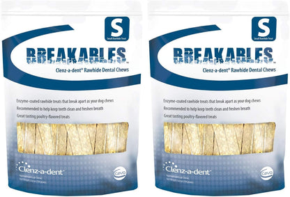 Close up look at poultry flavored dual enzyme coated break apart dog dental treats for small breeds