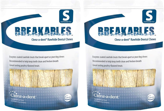 Close up look at poultry flavored dual enzyme coated break apart dog dental treats for small breeds