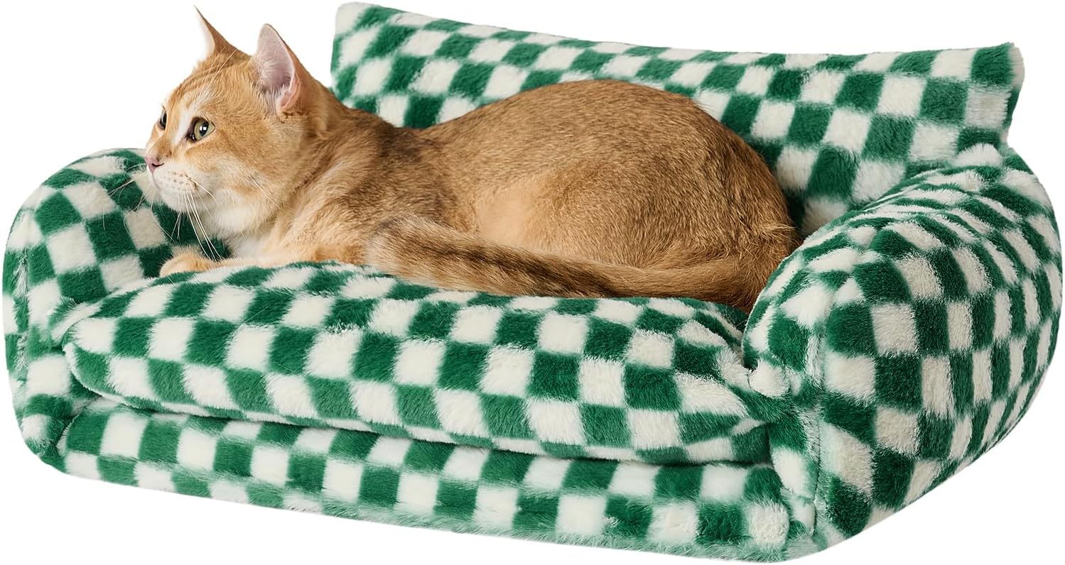 Hollypet Cat Bed Fluffy Plush Multifunctional Double-Layer Machine Washable Soft Warming Kitty Pet Couch Orthopedic Nest Beds for Small Cats Kitten and Dogs up to 13lbs, Khaki(21x15x8 inch) - Image 13