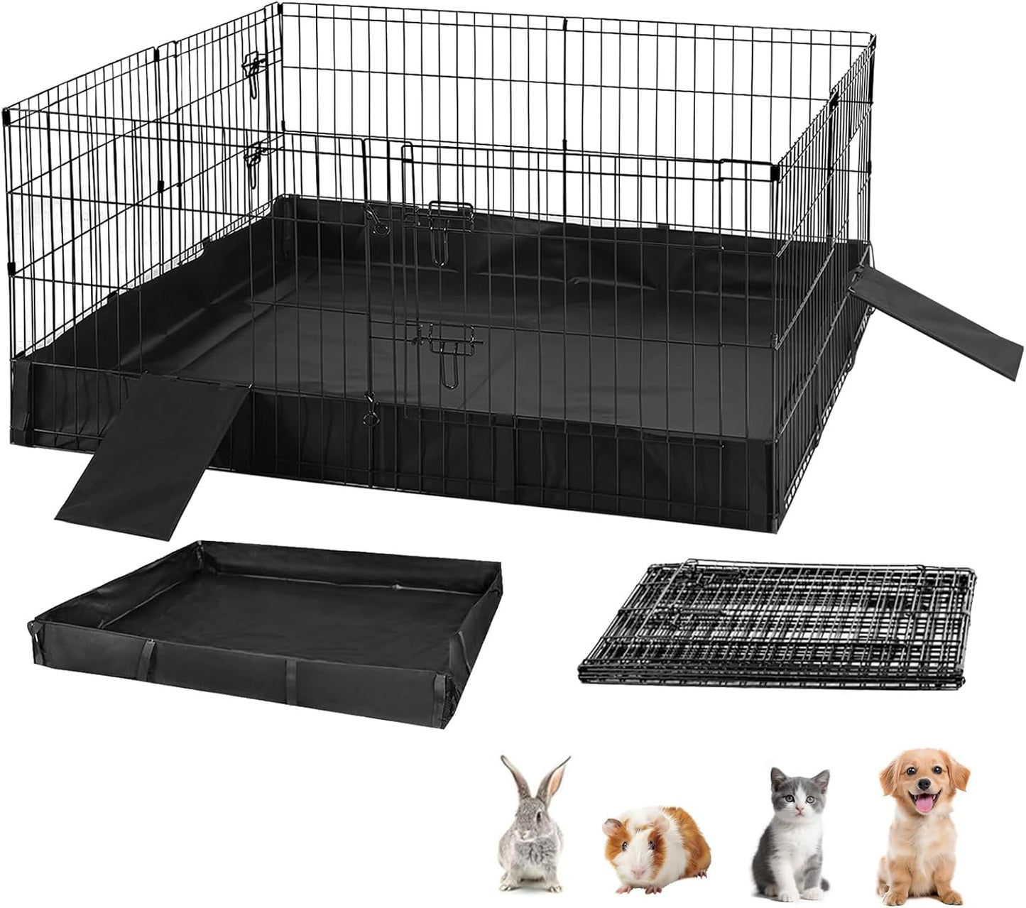 GUTINNEEN Rabbit Pet Playpen Guinea Pig Cage with Waterproof PVC Bottom Liner, Triple Fixing Cage for Rabbit, Guinea Pigs, Bunny, Hedgehog, Small Animal Indoor Playpen, 48''L x 48''W x 24''H - Image 1