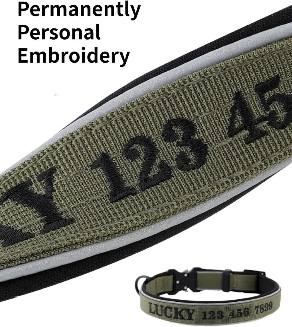 Close up of Indink reflective dog collar stitching and metal buckle