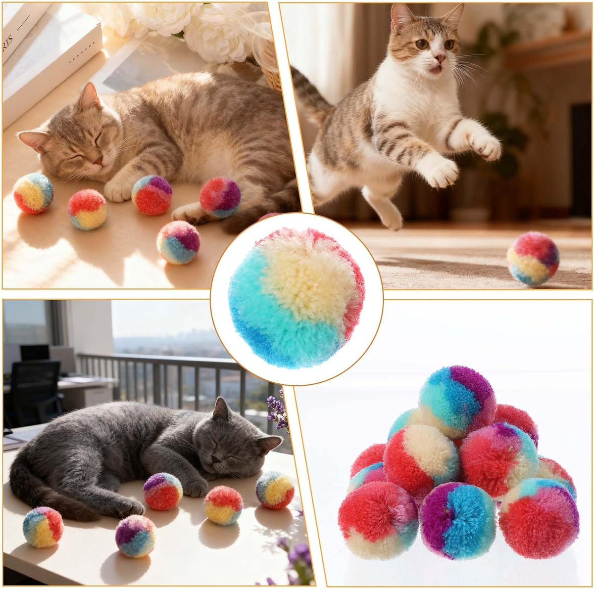 Pack of colorful Xinjoduz interactive pet balls highlighting the bite resistant design for small cats.