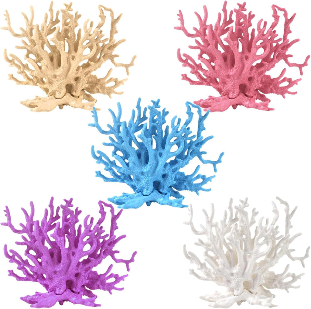 ASUNFO artificial coral reef decor 5 pack front view in a clean freshwater aquarium landscape