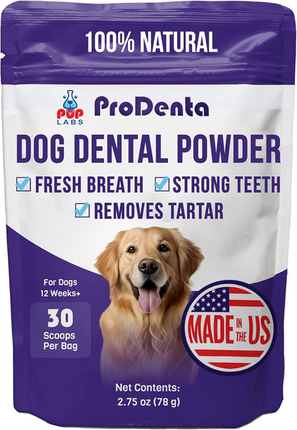 Pup Labs ProDenta packaging showcasing 30 servings for canine oral care