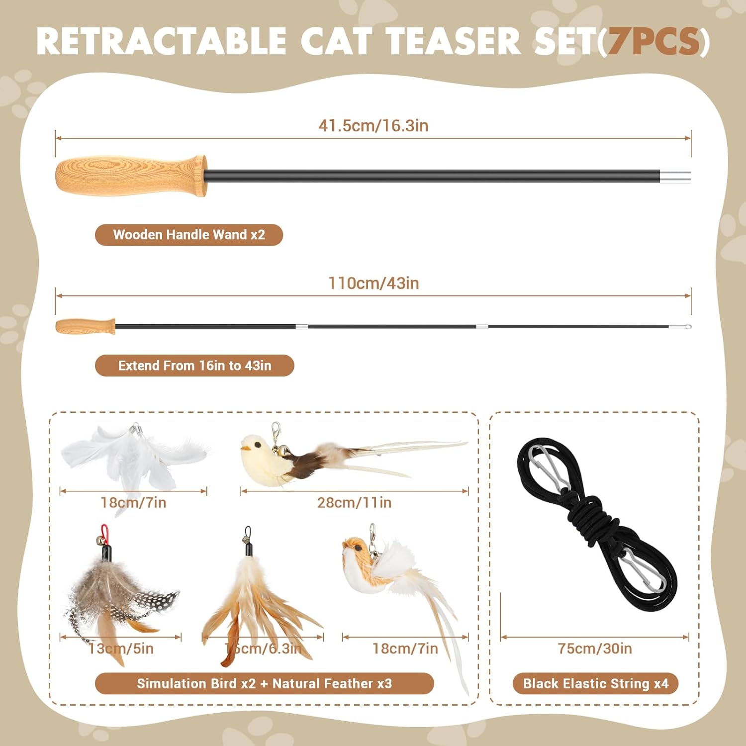 Extendable cat fishing pole toy with bird attachment