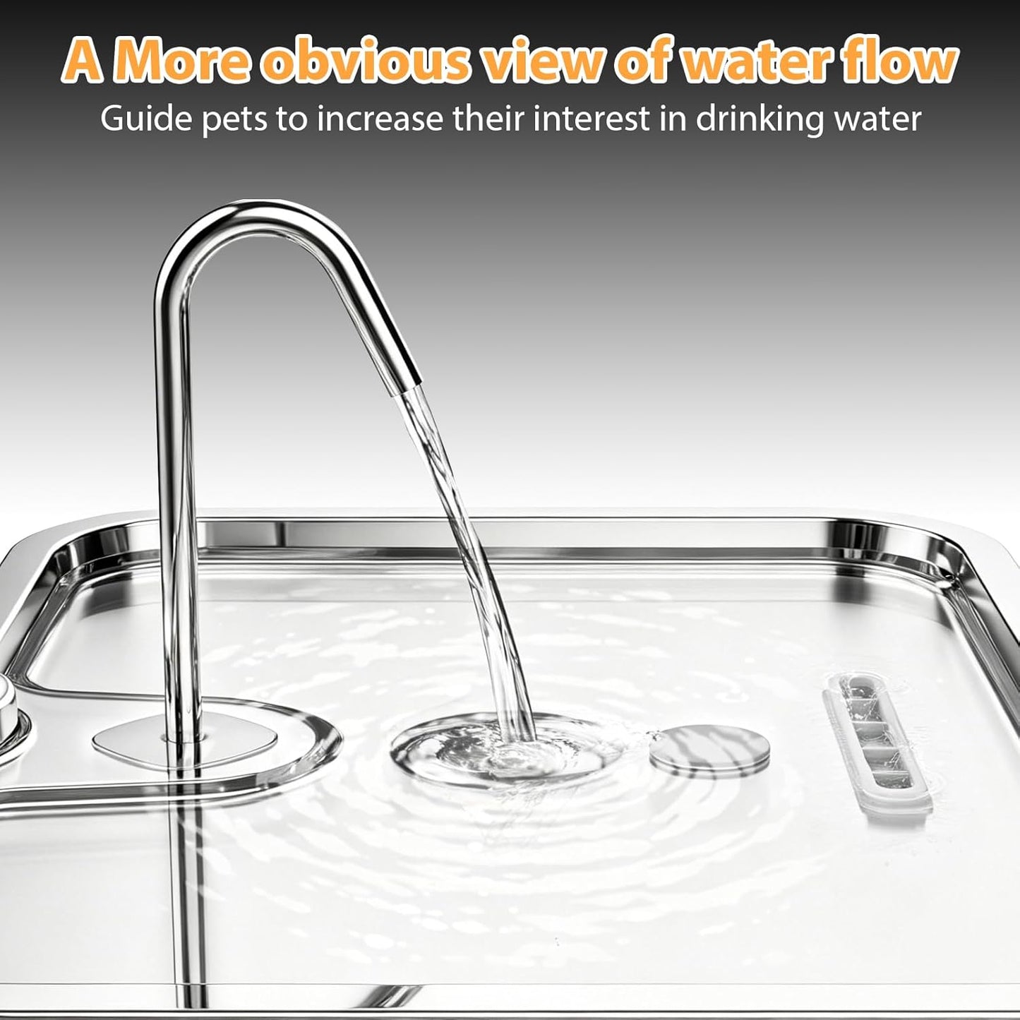 Detail view of Sanxuo stainless steel fountain water level window
