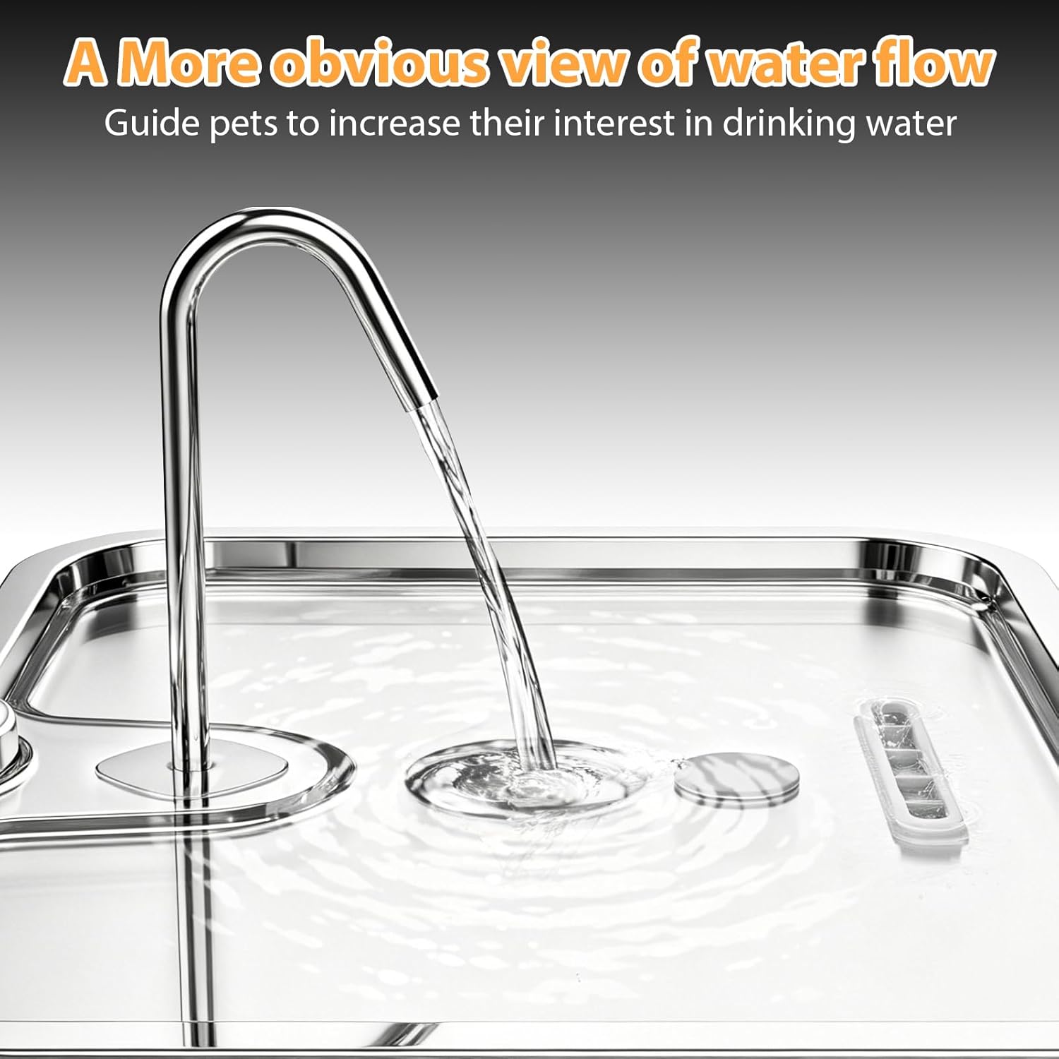 Detail view of Sanxuo stainless steel fountain water level window
