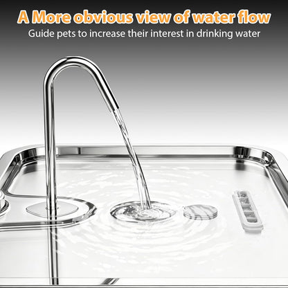 Detail view of Sanxuo stainless steel fountain water level window