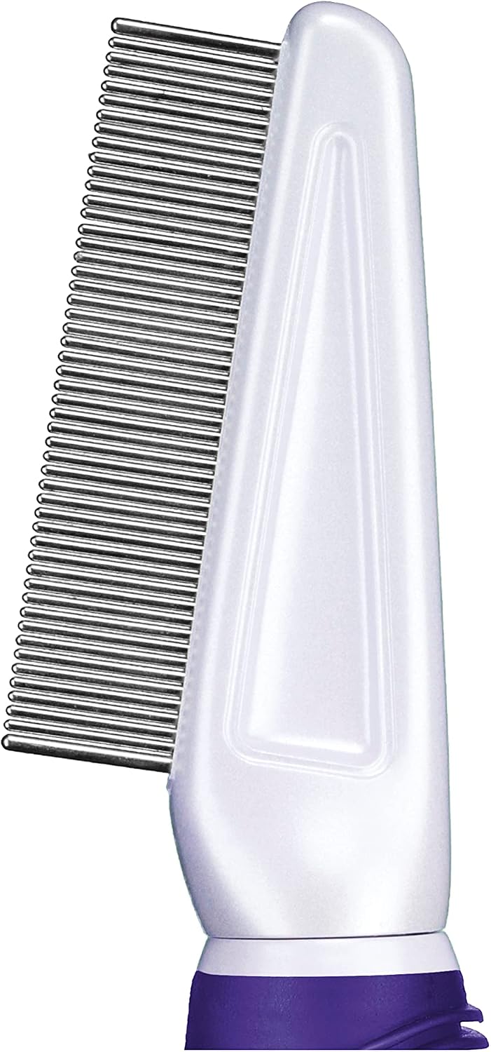 Top view of ConairPro pet flea comb purple handle