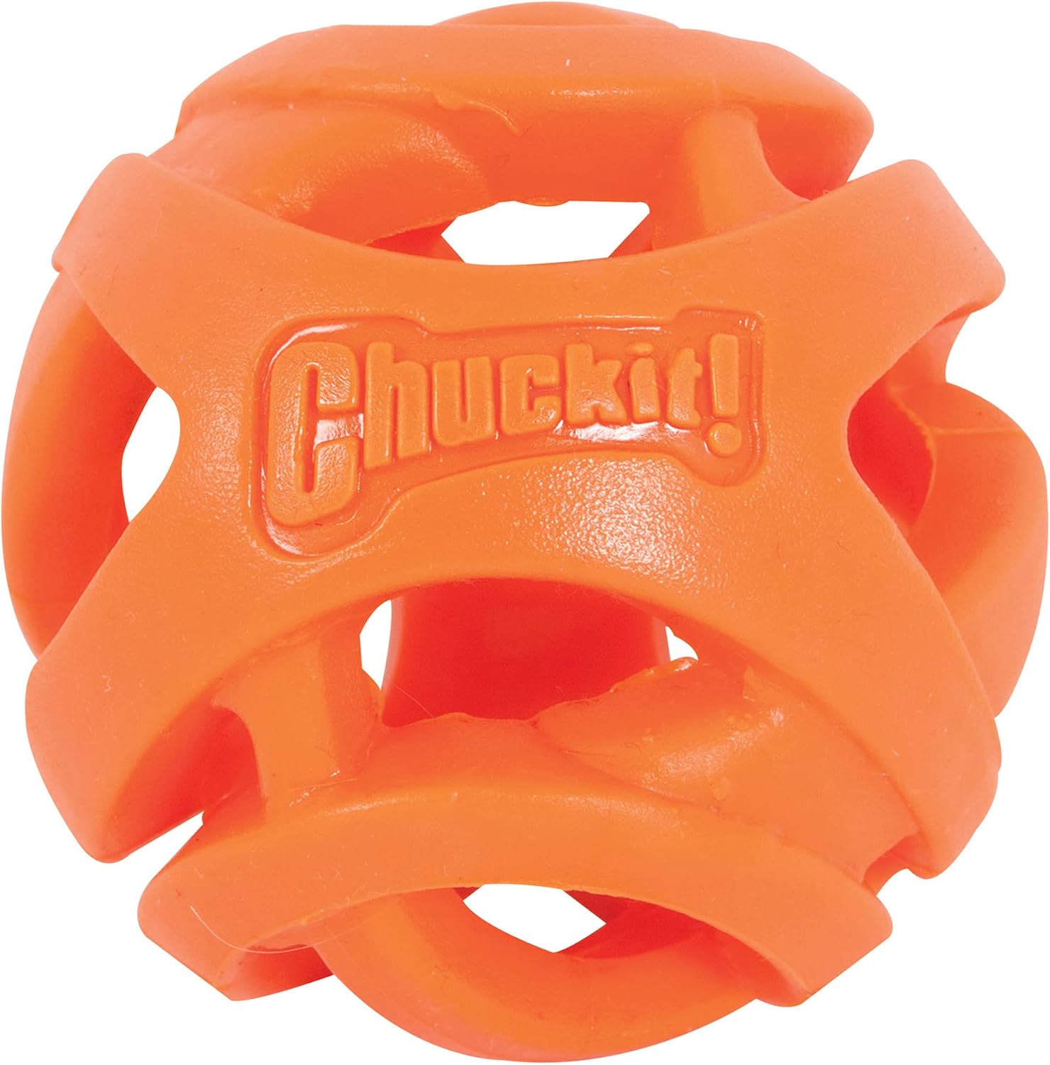 Orange Chuckit! mesh fetch ball for medium dogs