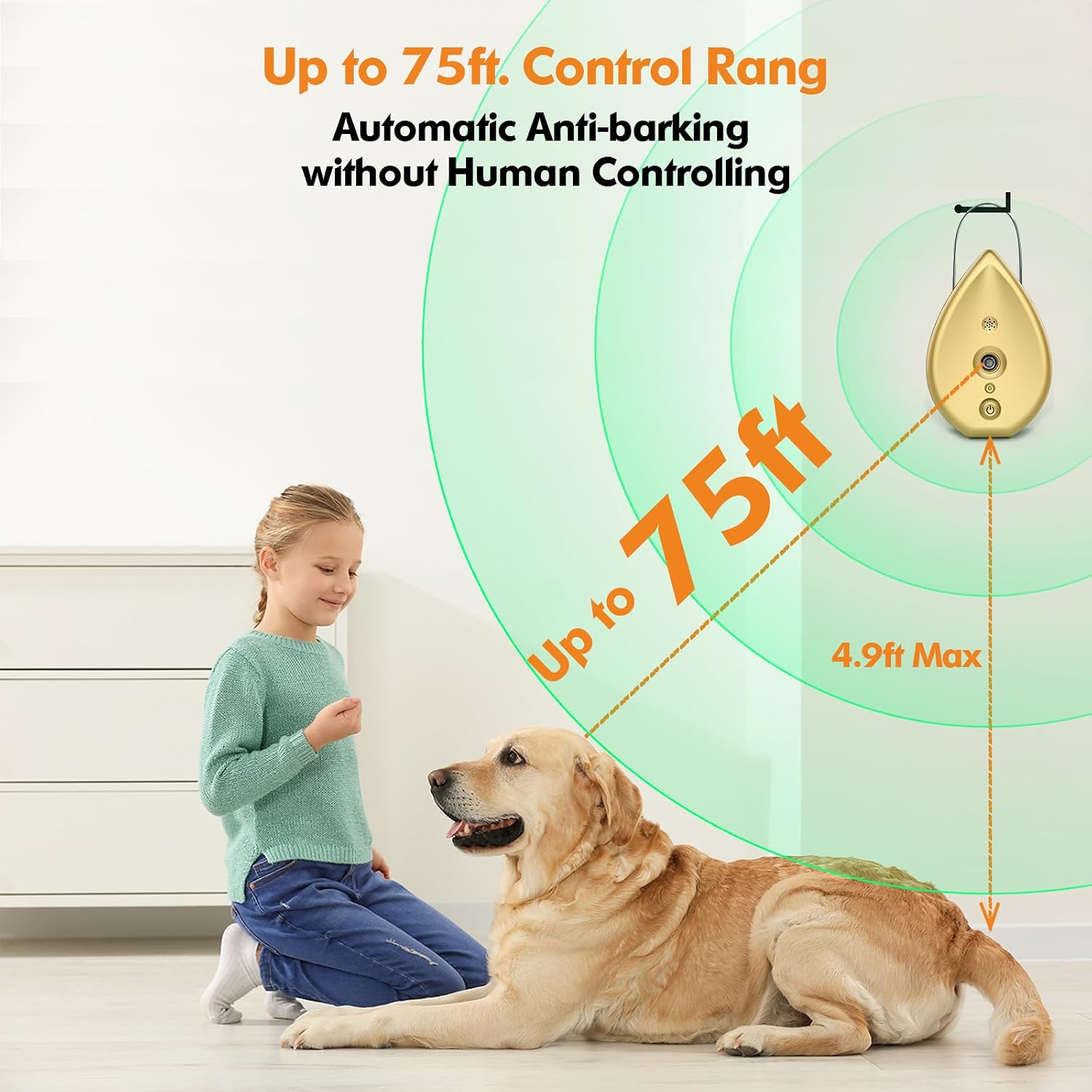 Rechargeable ultrasonic dog deterrent mounted on a fence