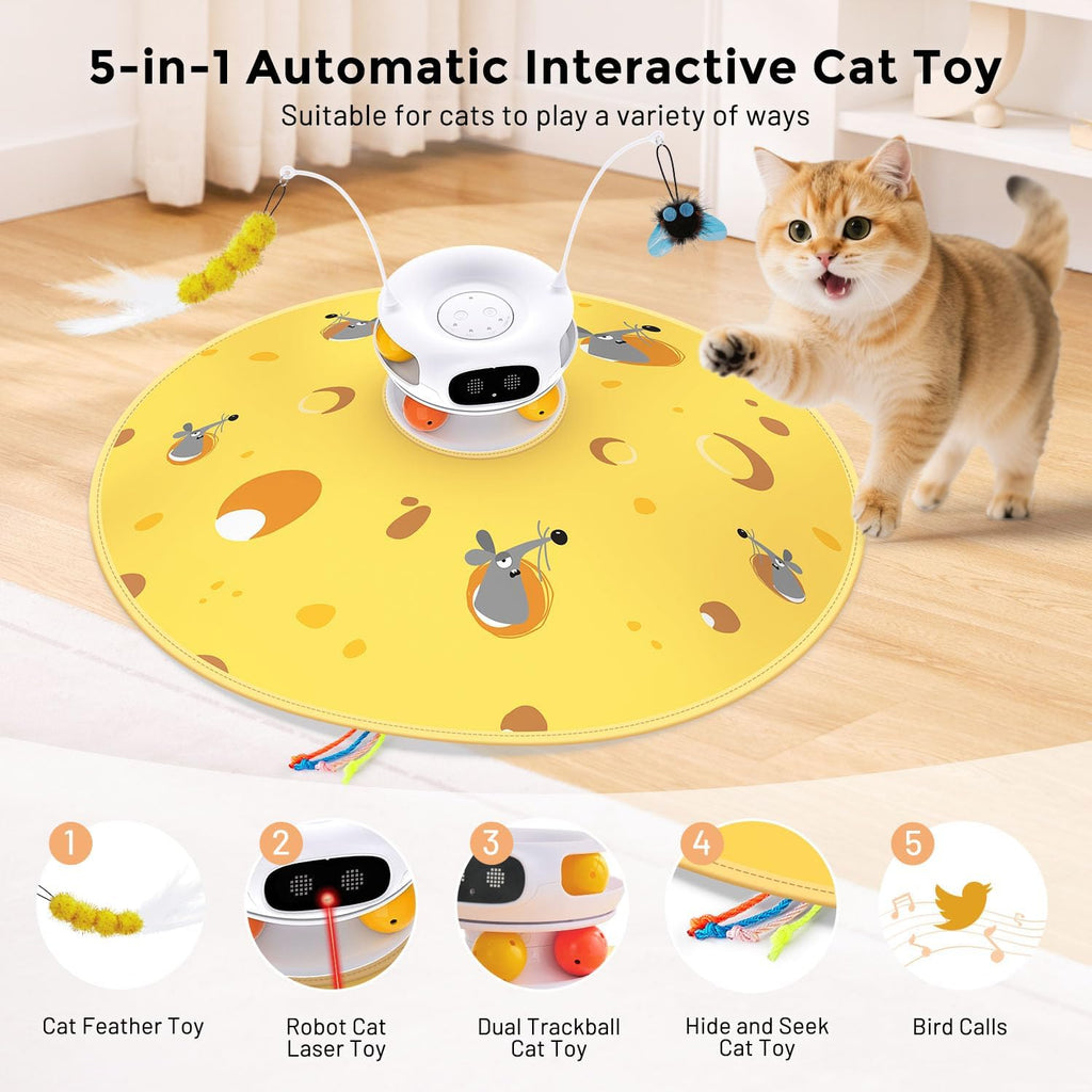 ZOMISIA 5 in 1 automatic cat toy with cheese play mat spread out.