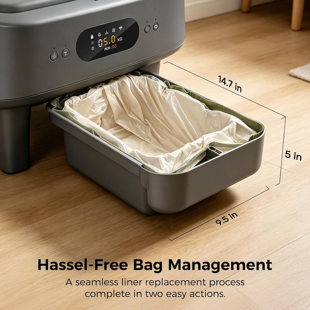 Close up of thickened tear-resistant litter box bag material