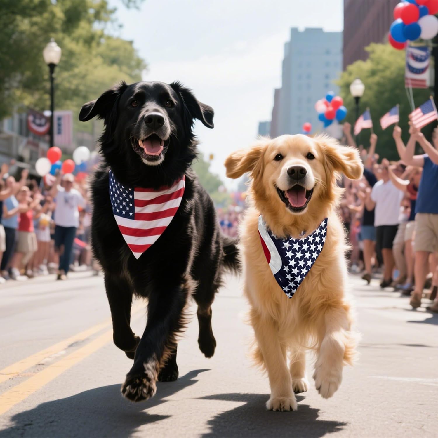 Adjustable American flag dog bandana folded for size