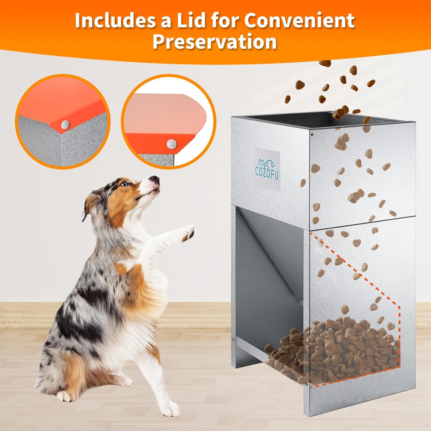 Cozofu pet food station heavy duty twenty five pounds capacity kibble storage