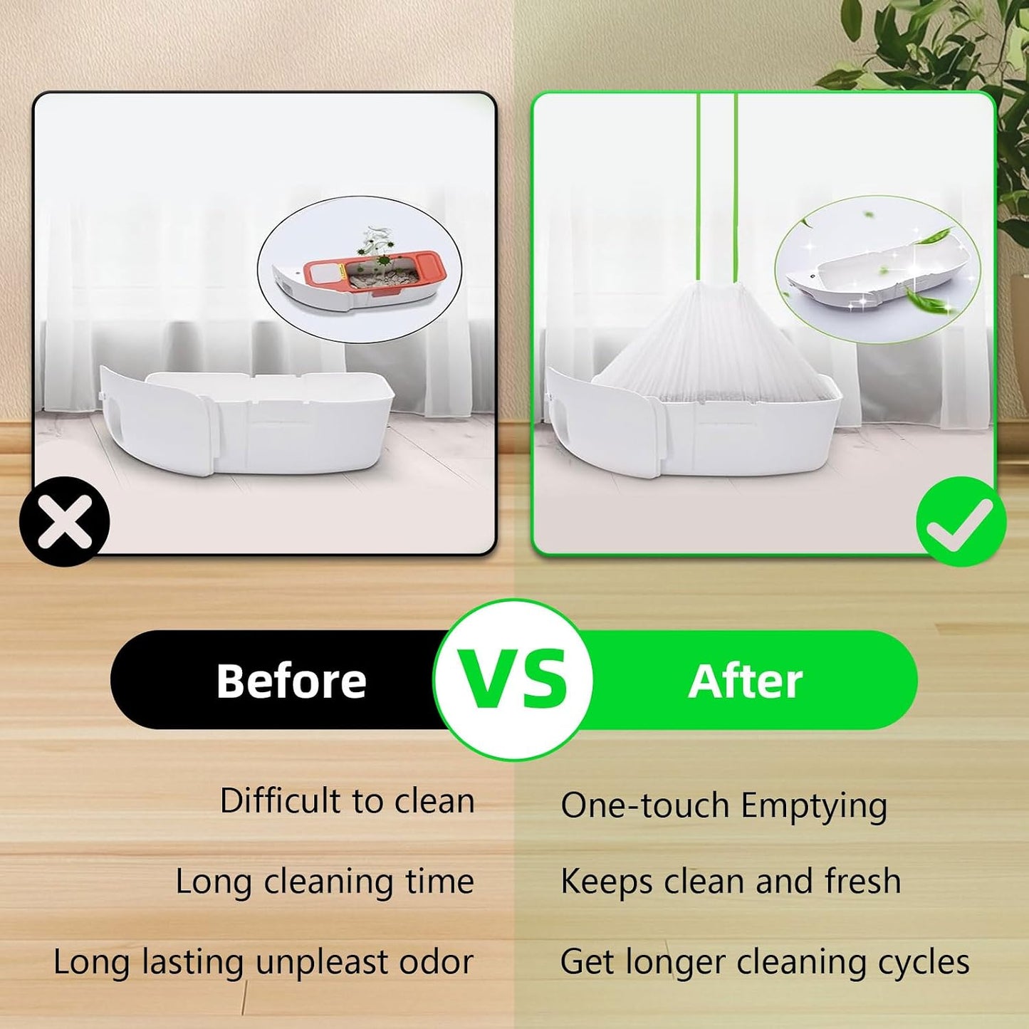 Loveishere unscented automatic cat litter box trash bags showing durable drawstring