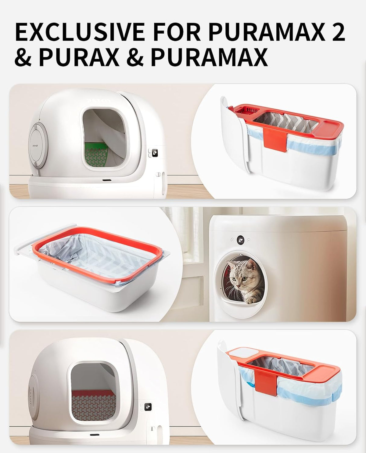 PETKIT automatic cat litter box trash bags being inserted into the waste drawer