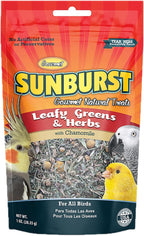 Close up of Higgins Sunburst bird treat herbal ingredients in a resealable 1 Ounce pouch.