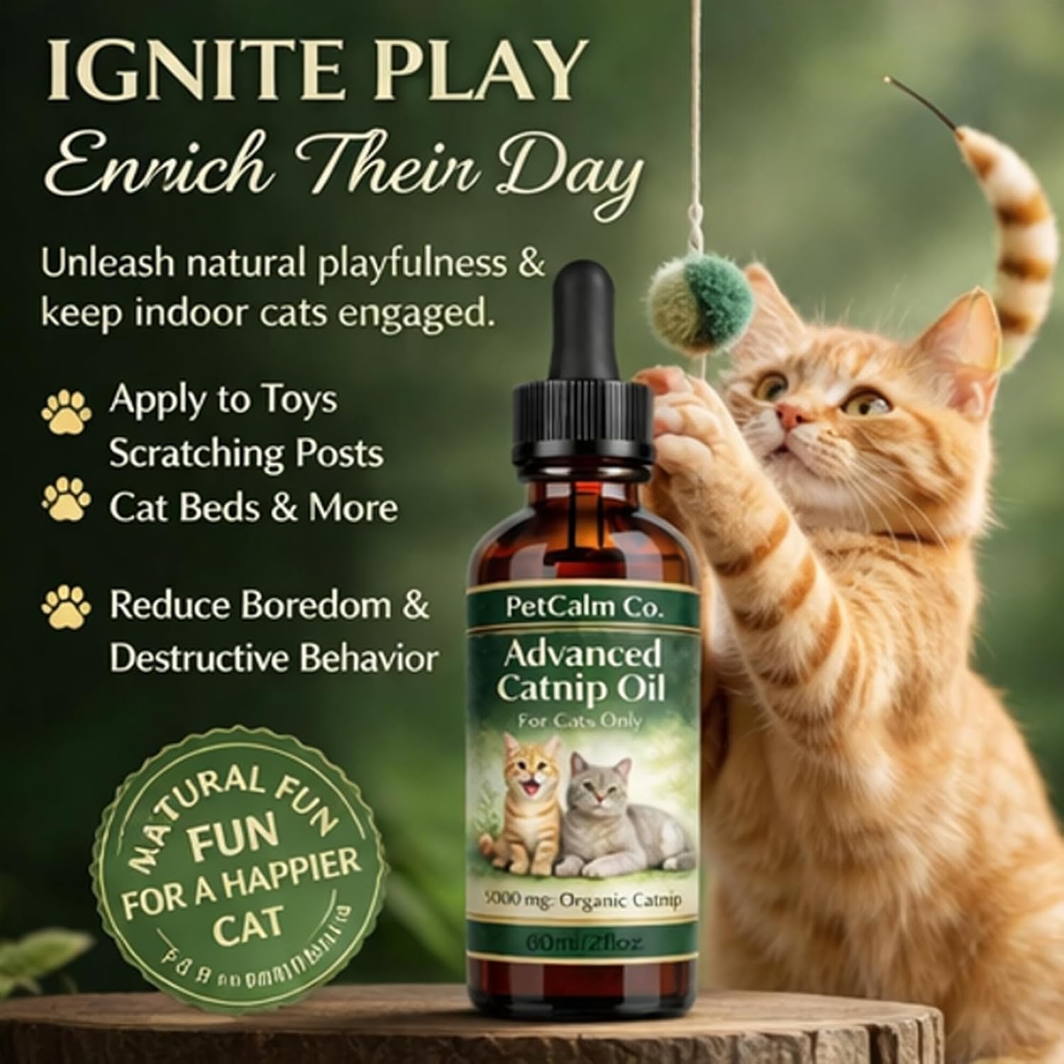 Premium glass bottle packaging of SMILEFITPRO pet calming drops for indoor cats