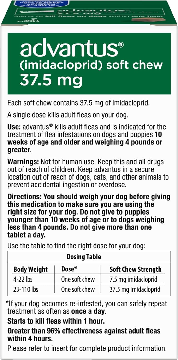 Advantus fast acting flea chewable tablets for dogs twenty three to one hundred ten pounds