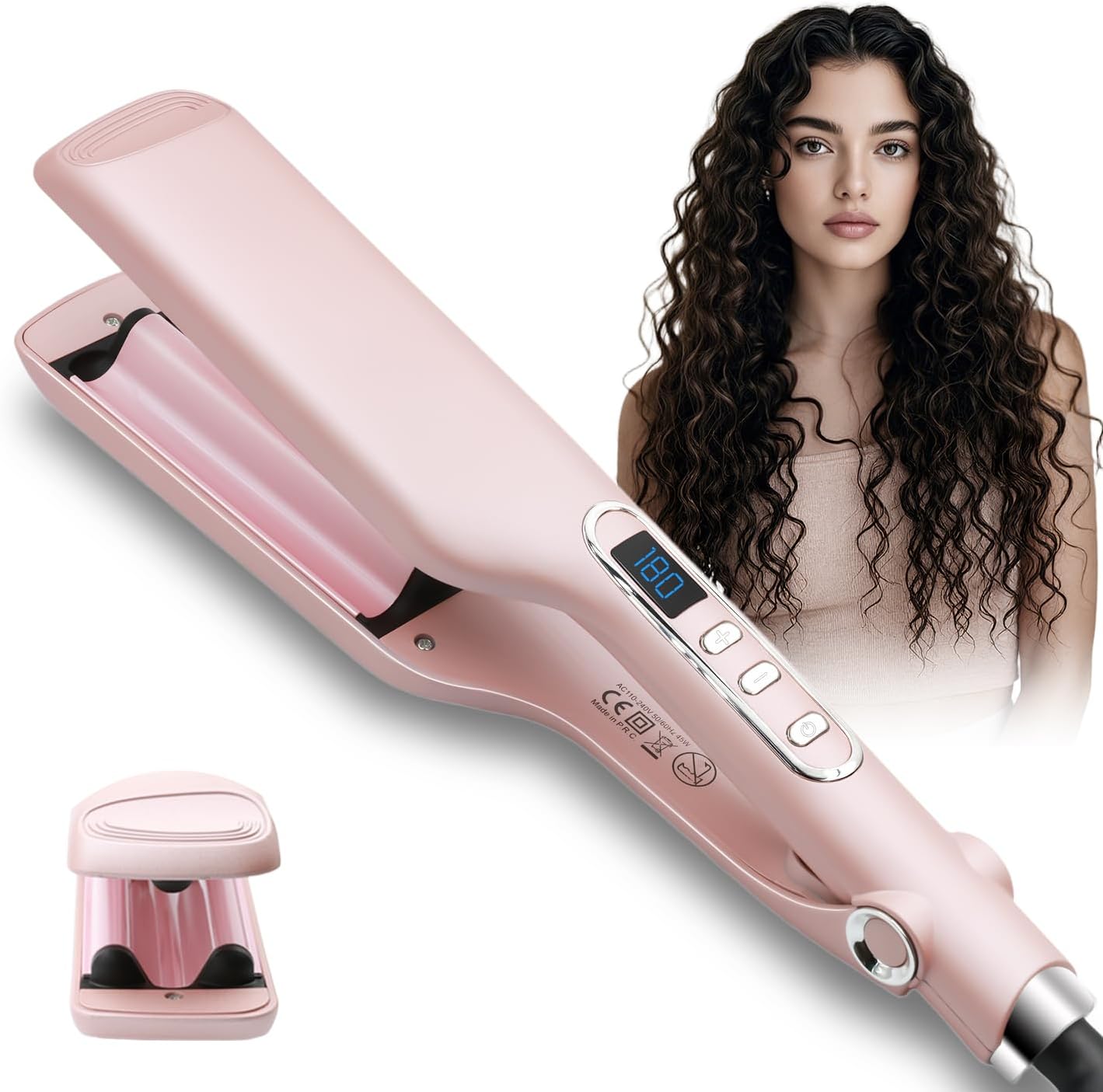 LamMSpen 2 Barrel Hair Waver front view showcasing the pink dual 16mm ceramic barrels.