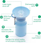 BPA free Springer travel pet cup showing the attached carabiner clip for outdoor hiking