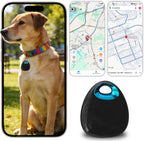 JDHTMTCBGX waterproof mini pet GPS tracker front view showing compact white circular design