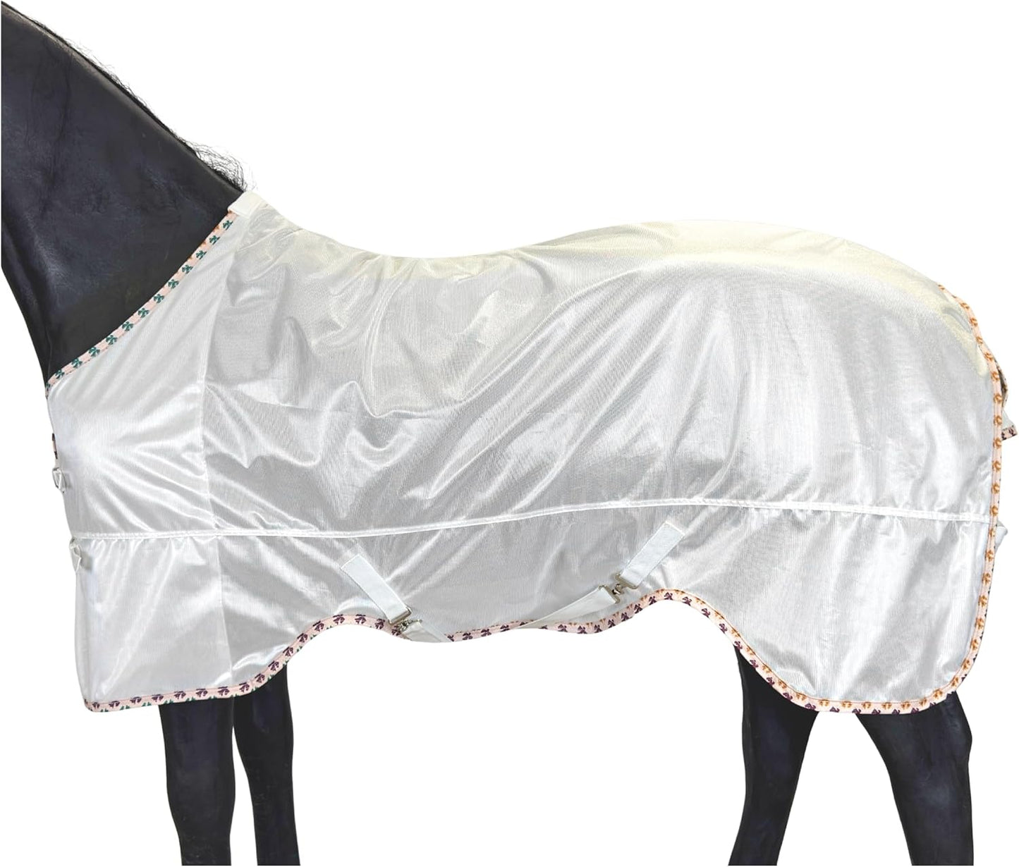 BARN & STABLE Breathable and UV Protective Tear-Resistant Mesh Horse Fly Sheet Comfy Equine Summer Sheet with Removable Web Leg Straps (White - Loose Fit, 78 in) - Image 11