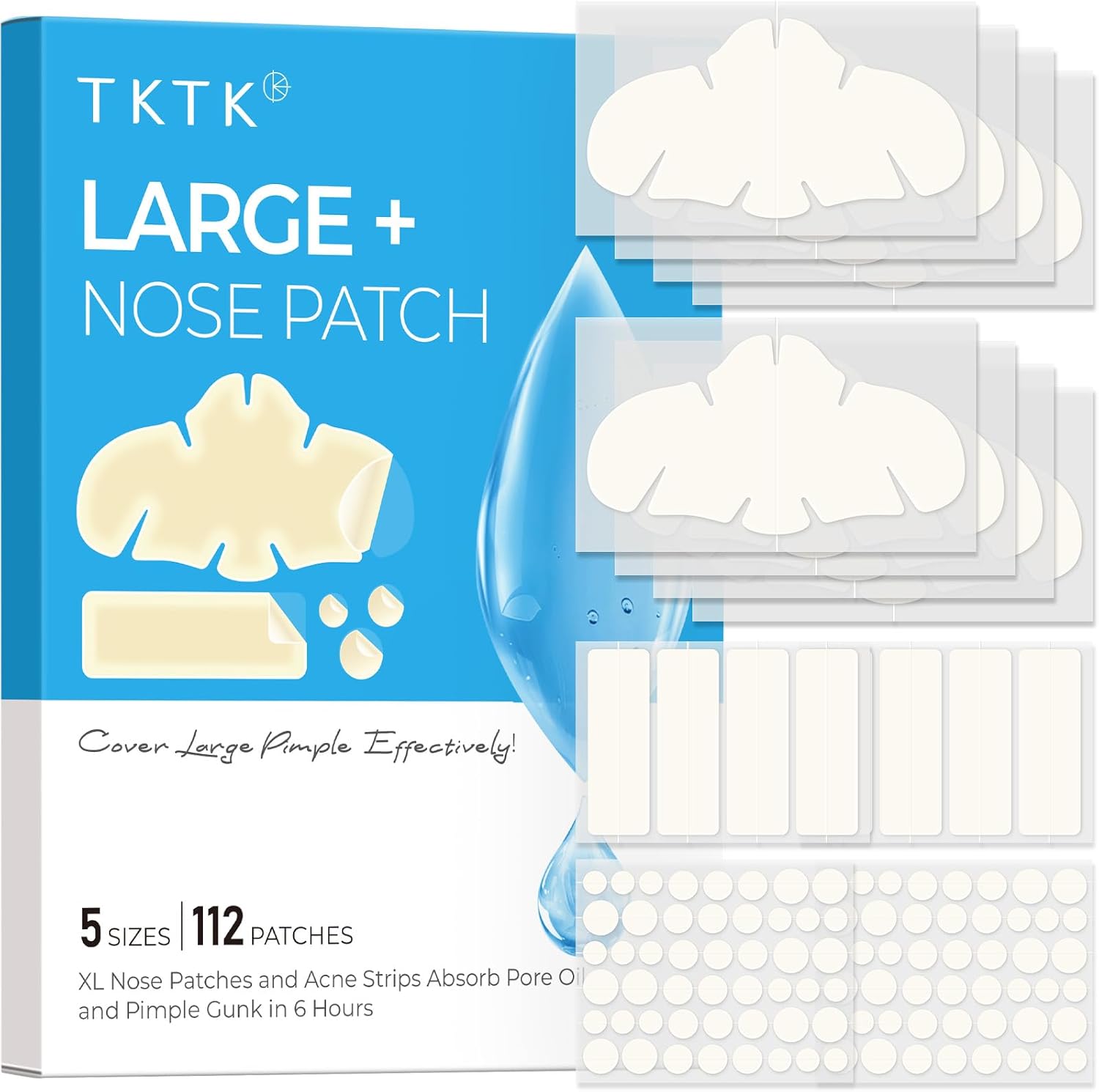 TKTK Hydrocolloid Nose Patches front view showing the product packaging for acne care.