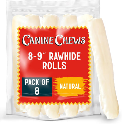 Canine Chews 8-9" Beef Basted Rawhide Rolls, Raw Hide Bones for Large Dogs, Dog Bones Large Breed, Durable, Long-Lasting, Medium & Large Breeds, 25pk - Image 11