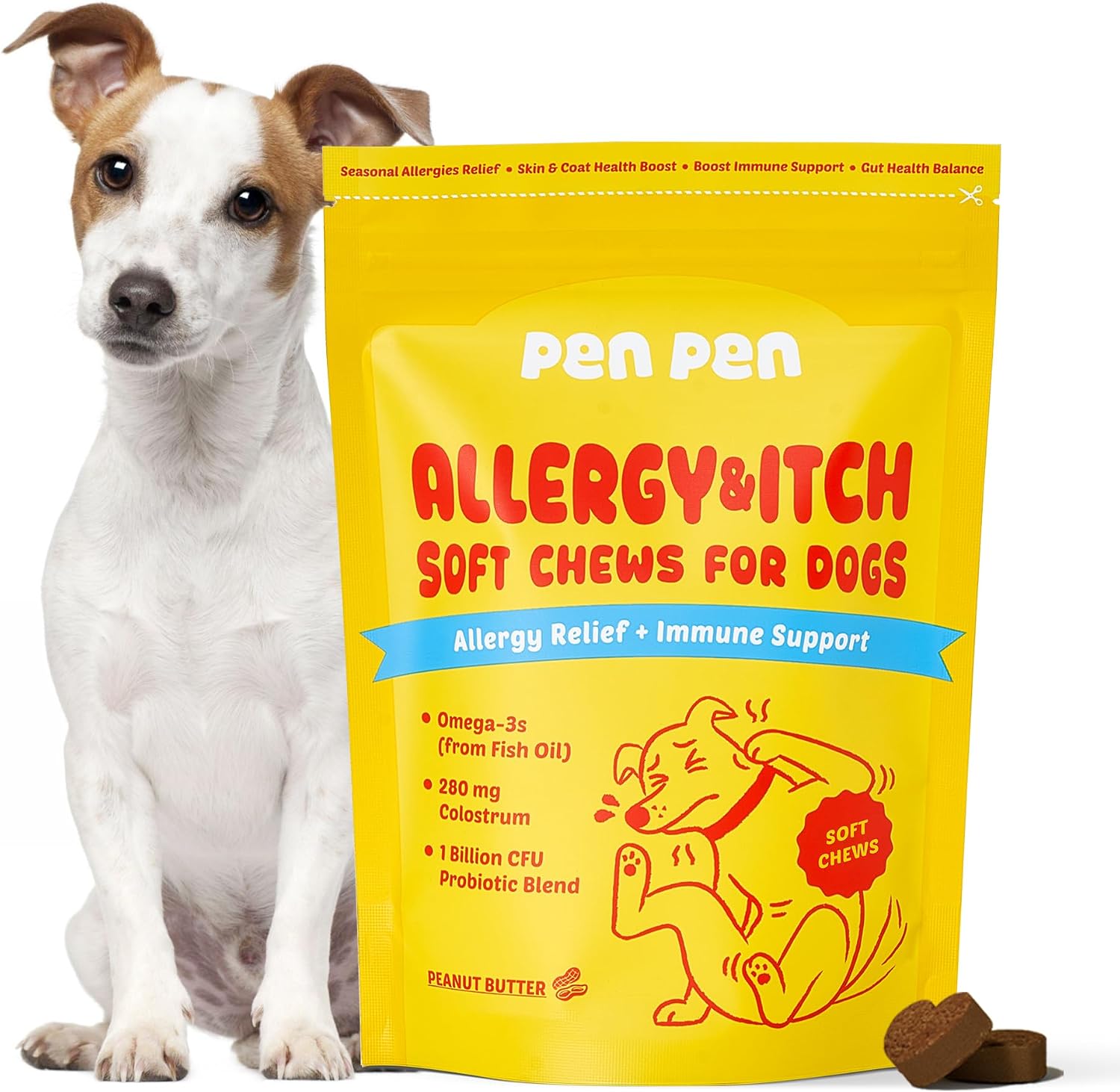 PENPEN Dog Allergy Chews - Anti-Itch & Itchy Skin Support for Dogs, Probiotics & Omega 3 (Fish Oil) for Immune & Gut Health - Peanut Butter Flavor - 180 Soft Chews - Image 10