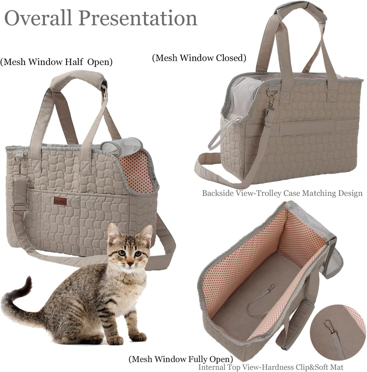 Small Dog Purse Rabbits Carrier Bag,Adult Cat/Puppy Carriers Bunny Bag with Multiple Pockets,Breathable Mesh Soft Cushion,Traveling Pets Tote Picnic Outdoor 15lb (Grey2, Large) - Image 5