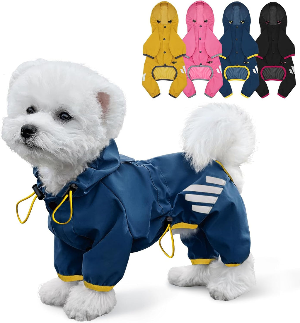 Miucat waterproof dog raincoat front view blue medium size