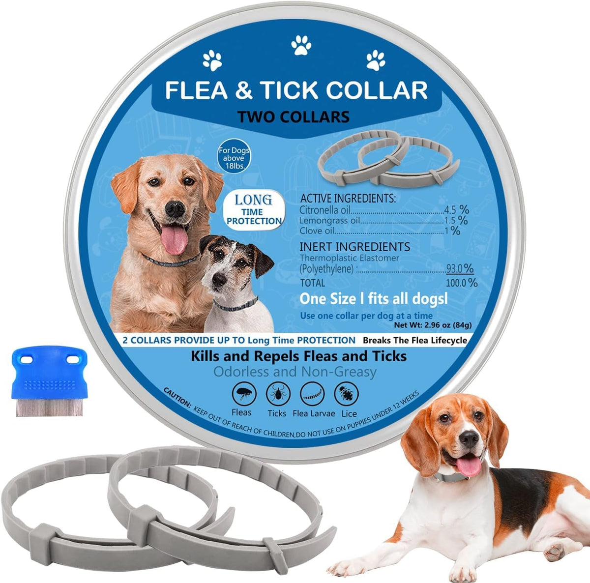 Faliopuo flea and tick collar for dogs 2 pack front view