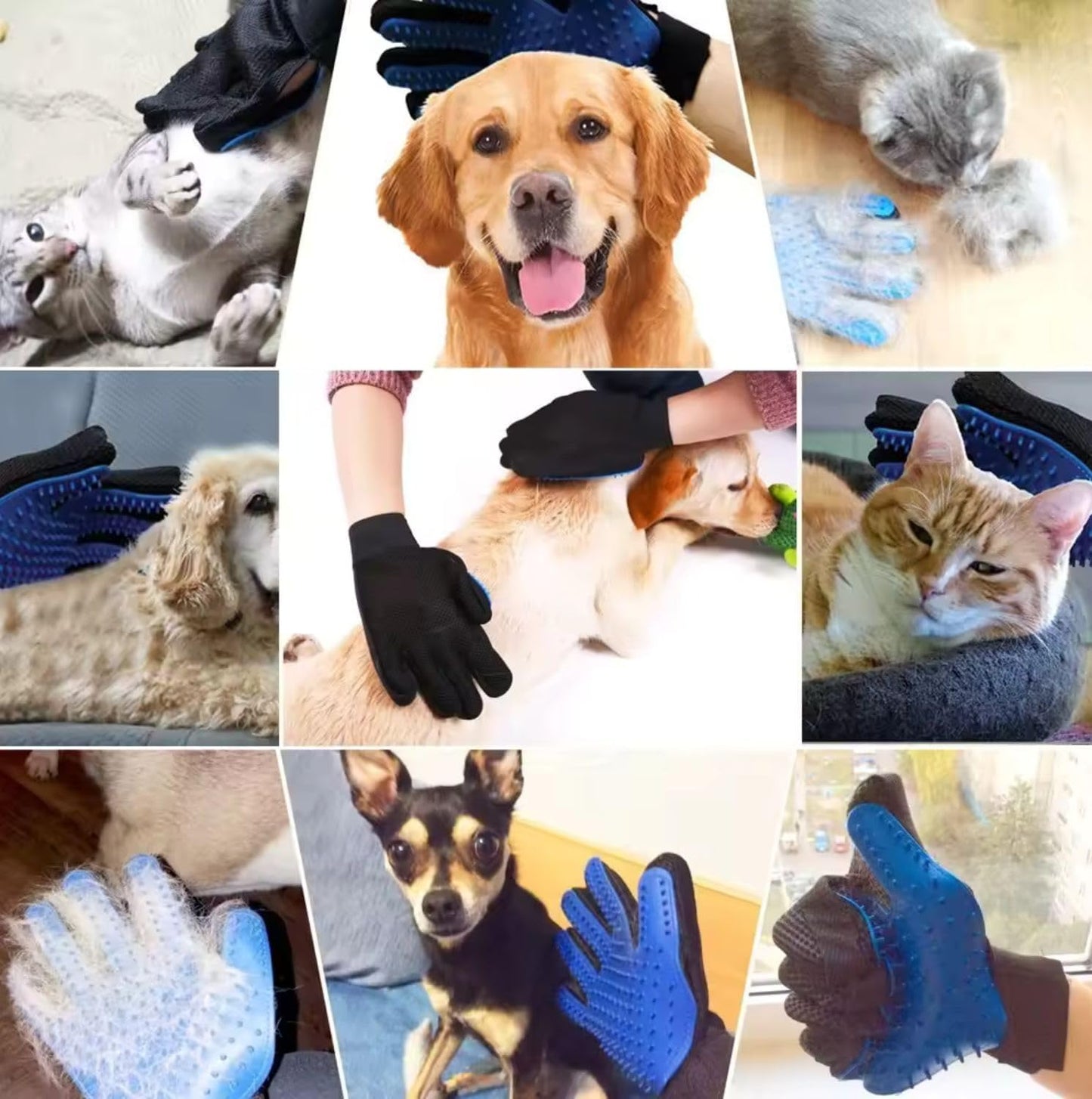 AALPET blue grooming glove back side mesh design