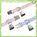 Authentic copper grazing bell attached to a stainless steel D ring on a floral livestock collar.