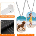 Customized sublimation necklace blank metal tags featuring vibrant printed designs and pet photos.