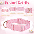 Close-up view of the heavy-duty ABS plastic buckle and metal D-ring attachment on the pink sheep collar.
